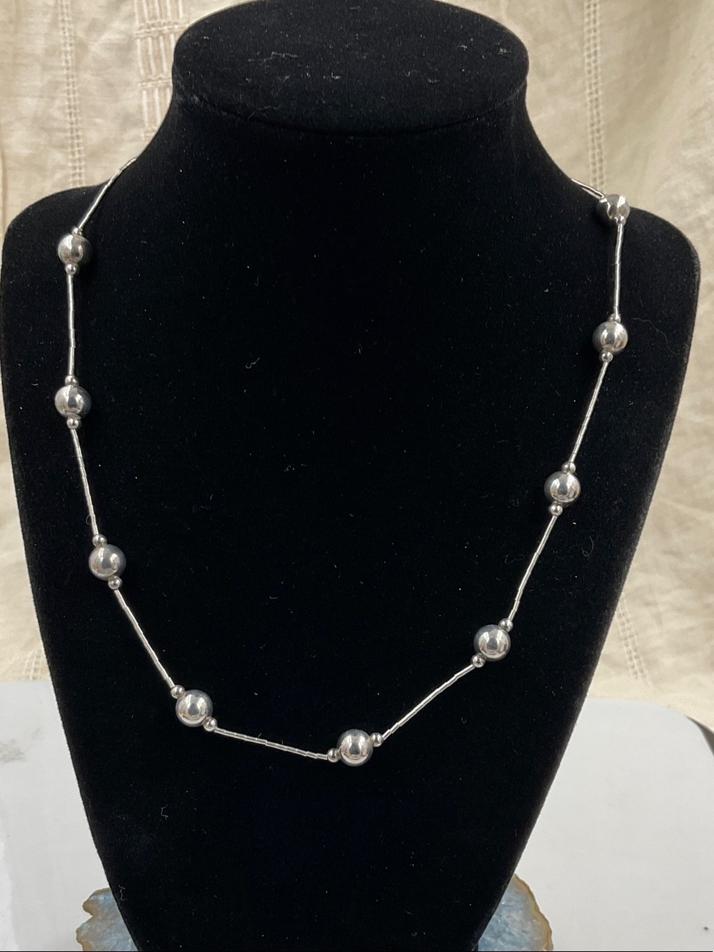 22” Sterling Silver (Signed 925) Sterling Silver Classic Bead Station Necklace